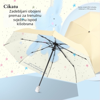 Cikatu karikatura kišobran sa zvjezdanim motivom za žene, sklopivi kišobran za sunce i kišu, ručno otvaranje, idealan za učenice