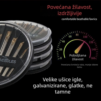 Ručna šivna igla s dvostrukim očima, čelične igle s zlatnim vrhom, tradicionalne ultra-tanke igle za šivanje odjeće, ručna izrada