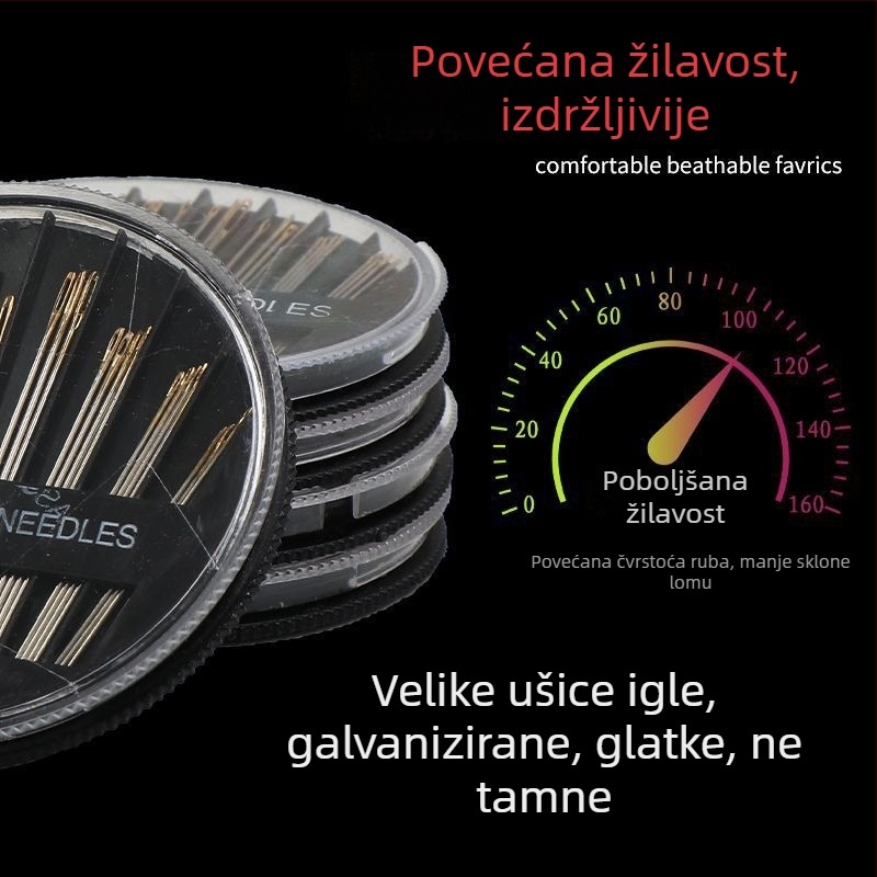 Ručna šivna igla s dvostrukim očima, čelične igle s zlatnim vrhom, tradicionalne ultra-tanke igle za šivanje odjeće, ručna izrada