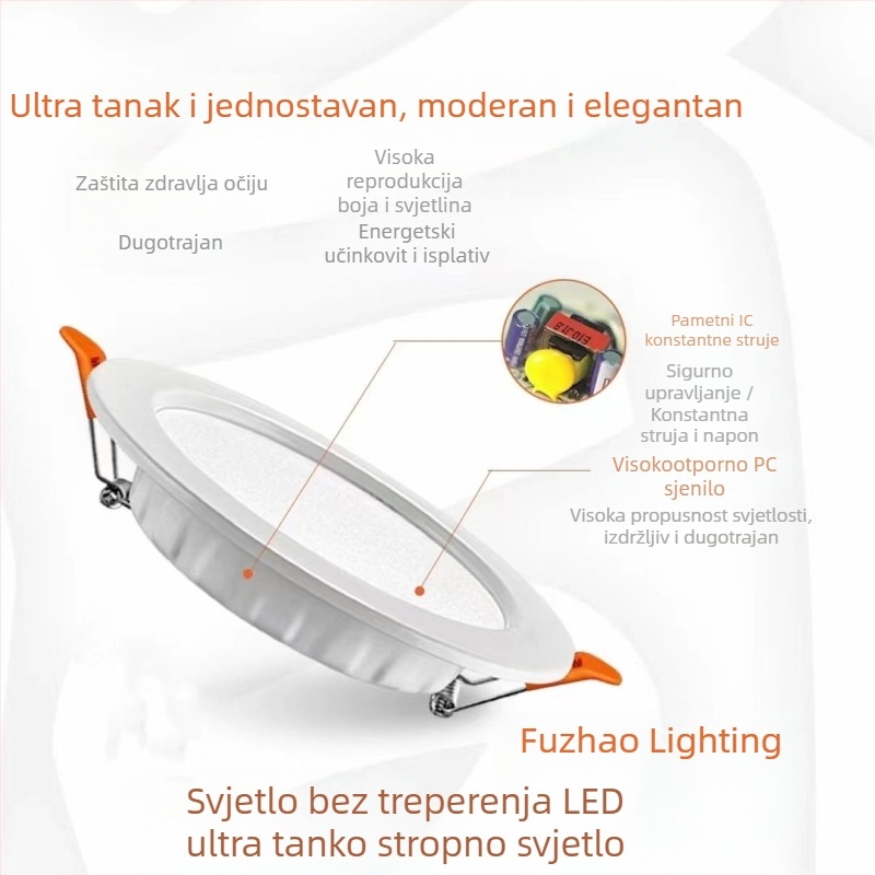 Fuzhao LED ugrađeni downlight za plafon, nehrđajući čelik, završna obrada kovanog željeza, 4–6 inča, usmjereno svjetlo