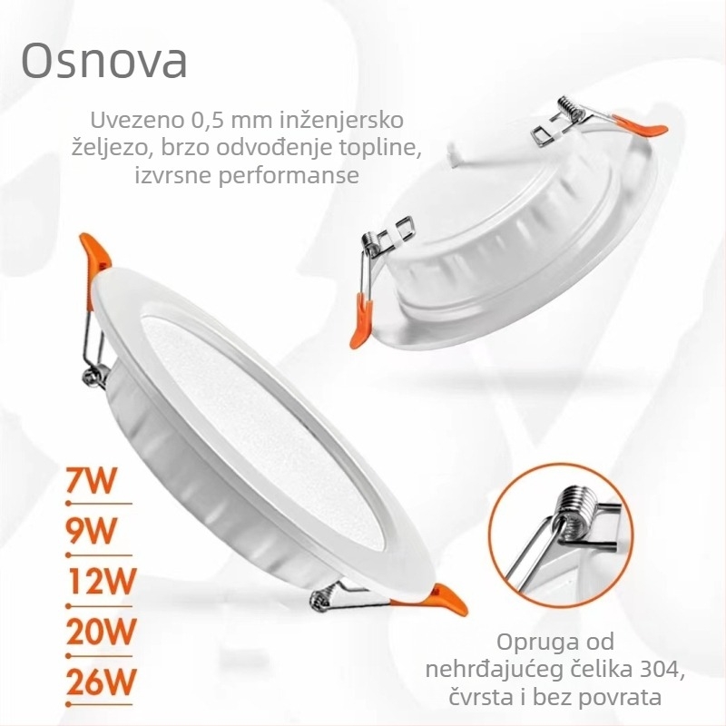 Fuzhao LED ugrađeni downlight za plafon, nehrđajući čelik, završna obrada kovanog željeza, 4–6 inča, usmjereno svjetlo