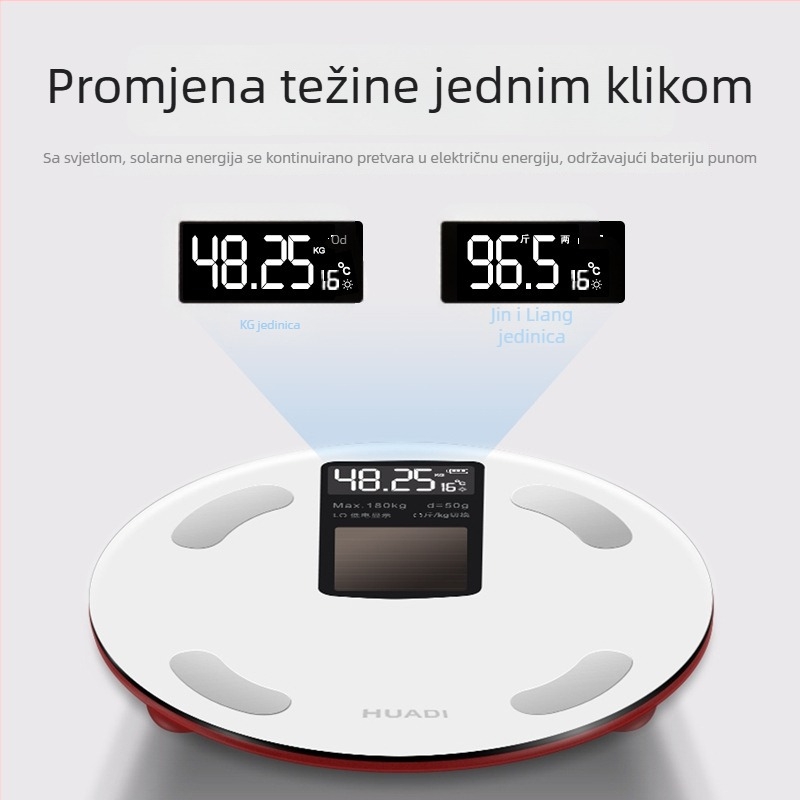Huadi Szm005 Inteligentna vaga za tjelesnu masnoću s Bluetoothom, kućna digitalna vaga, napajanje energijom svjetla