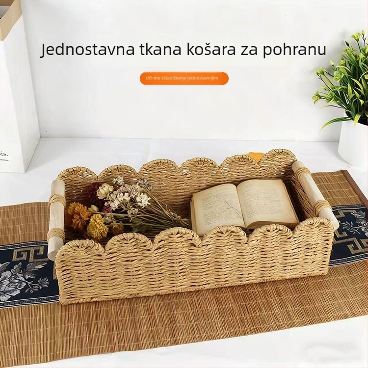 Ručno izrađeni stolni koš za spremanje užine, igračaka, kozmetike i higijenskih potrepština — pleteni organizator s velikim kapacitetom za kućnu upotrebu