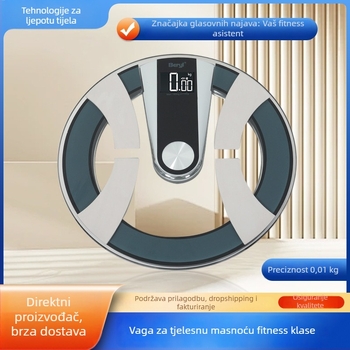 Pametna vaga za tjelesnu masnoću s Bluetoothom – kućna upotreba, precizno mjerenje tjelesne masnoće i tjelesne težine uz glasovni vodič