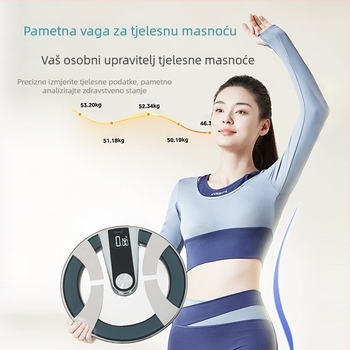 Pametna vaga za tjelesnu masnoću s Bluetoothom – kućna upotreba, precizno mjerenje tjelesne masnoće i tjelesne težine uz glasovni vodič
