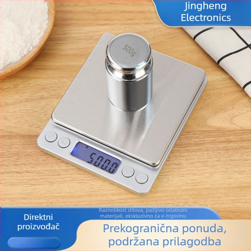 Visoko precizna kuhinjska vaga, kompaktna prijenosna elektronička vaga za pripremu hrane i pečenje, preciznost 0,1 g–500 g, napajanje dvije AAA baterije