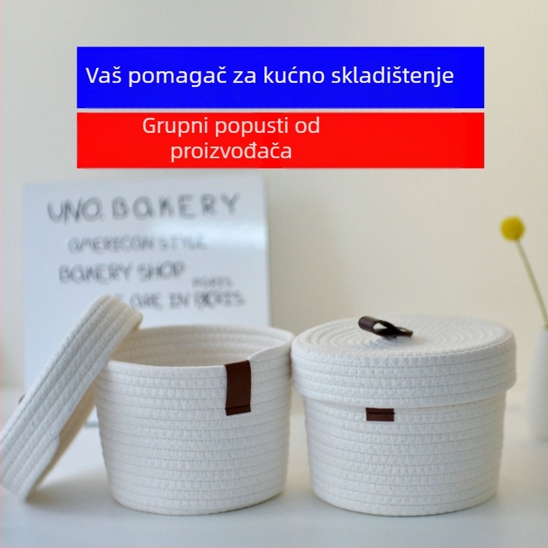 Nordijski veliki koš za skladištenje s poklopcem, od netkanog materijala, za stolnu organizaciju – grickalice, daljinski upravljači i kozmetika.