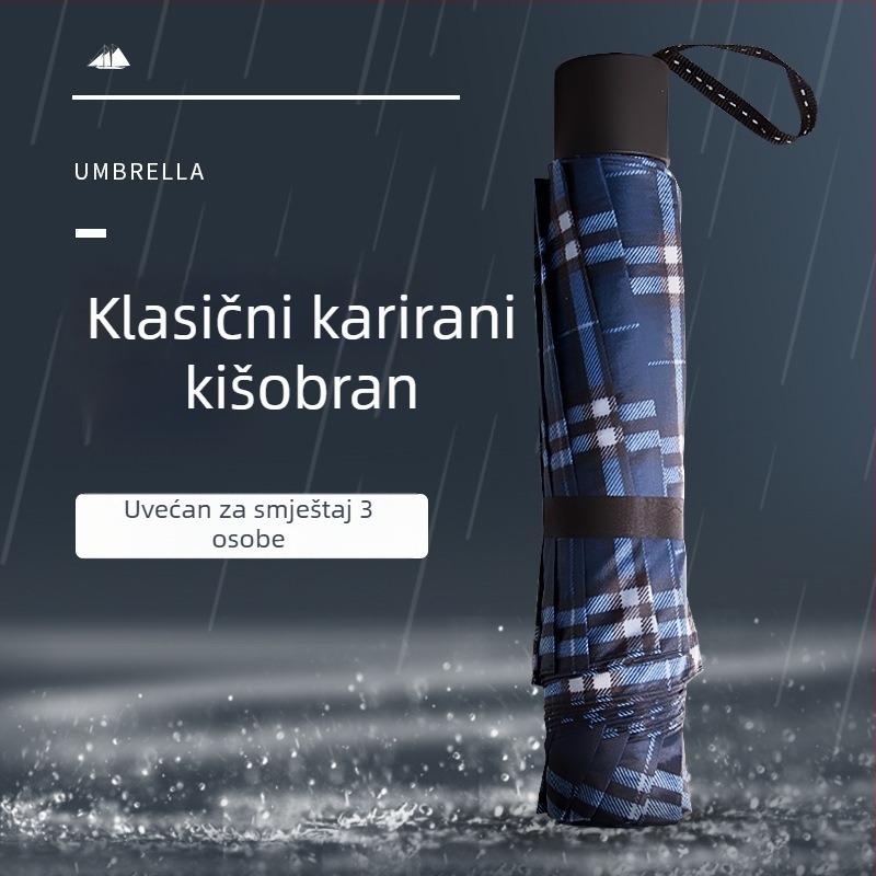 Deset čeličnih rebara, britanski karirani sklopivi kišobran, ručni mehanizam, unisex, otporan na vjetar