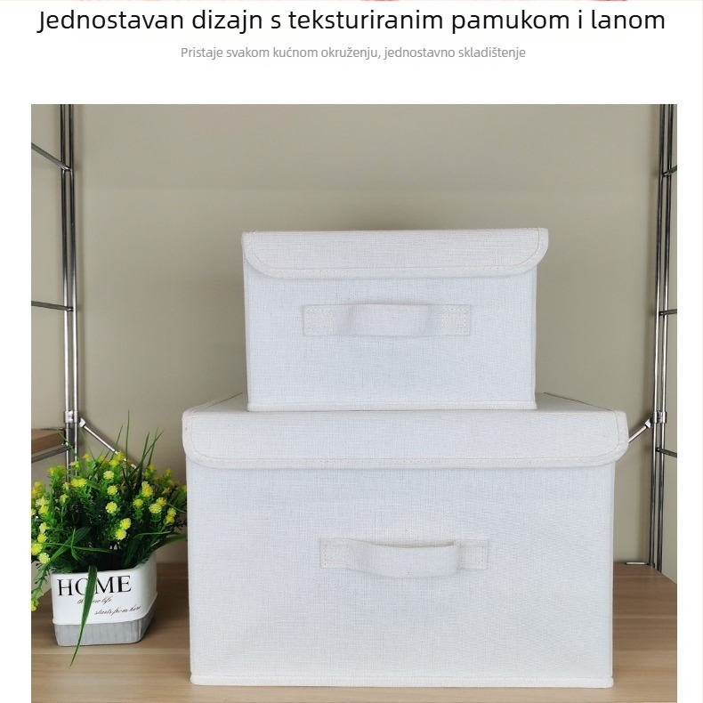 Kutija za skladištenje od pamukasto-lanene tkanine sa poklopcem za odjeću, igračke i knjige