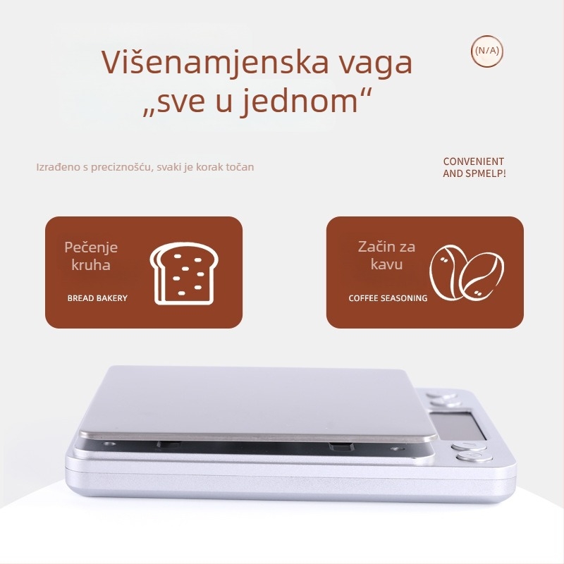 Prijenosna elektronička kuhinjska vaga, precizna, nehrđajući čelik, mjerenje u gramima za kuhanje i pečenje