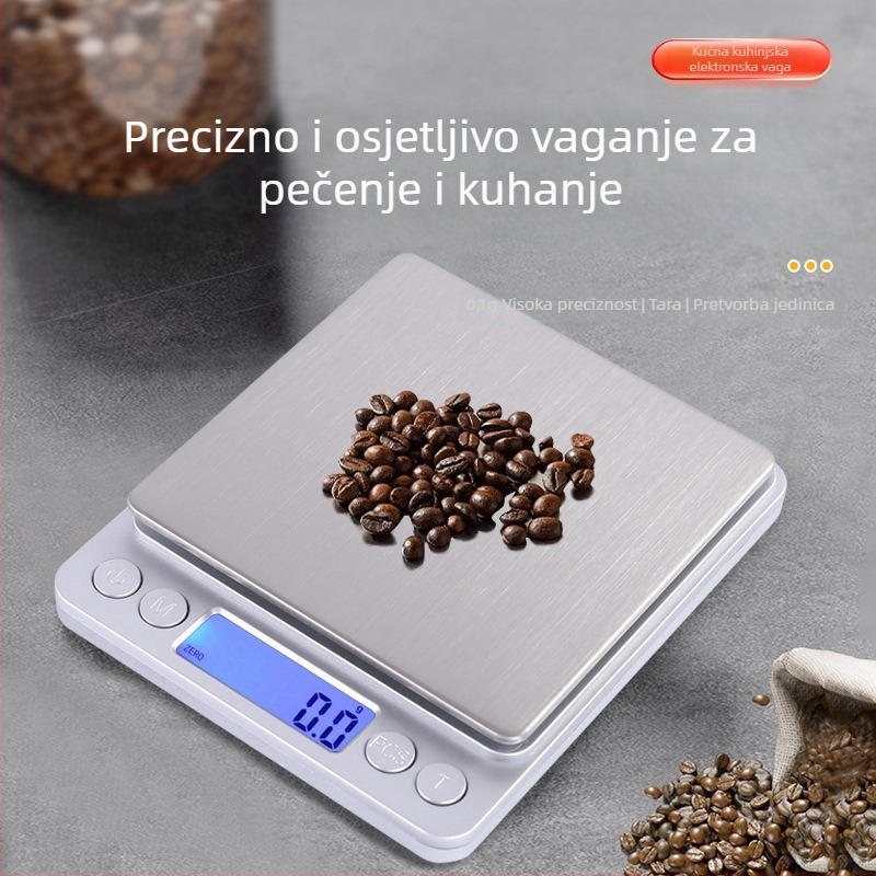 Prijenosna elektronička kuhinjska vaga, precizna, nehrđajući čelik, mjerenje u gramima za kuhanje i pečenje