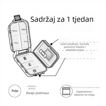Kamijo prijenosna kutija za tablete, otporna na vlagu, s tjednim pretincima, kompaktna mini kutija za lijekove