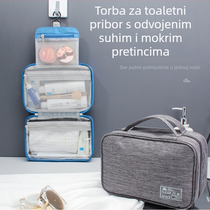 Nova višenamjenska torbica za kozmetiku s odjeljkom mokro–suho, prenosna s kukom za vješanje, vodootporna za putovanja, sklopiva za skladištenje
