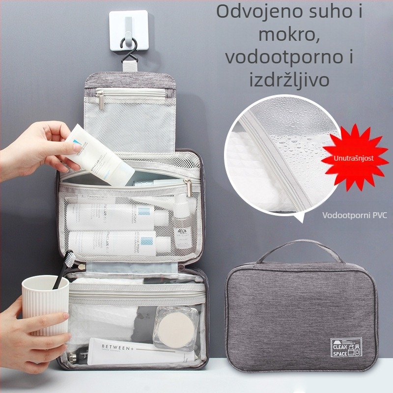 Nova višenamjenska torbica za kozmetiku s odjeljkom mokro–suho, prenosna s kukom za vješanje, vodootporna za putovanja, sklopiva za skladištenje