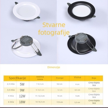 LED ugrađeno stropno svjetlo za hodnik, spot svjetlo, dimenzije 2,5/4/6 inča, 9W/12W/18W