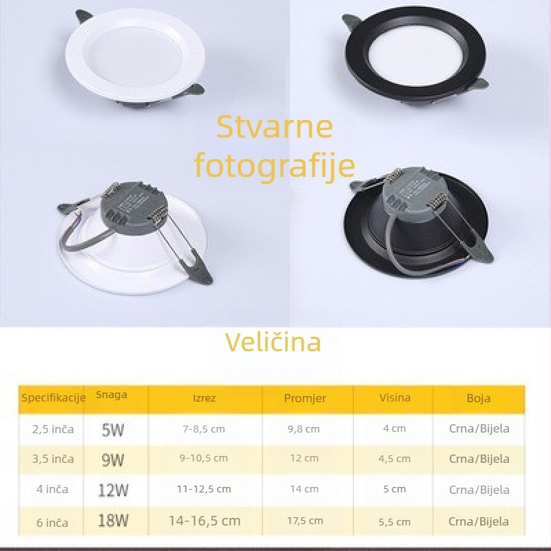 LED ugrađeno stropno svjetlo za hodnik, spot svjetlo, dimenzije 2,5/4/6 inča, 9W/12W/18W