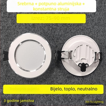 LED ugrađeni downlight s anti-refleksijom, aluminijsko kućište, 6–10W, 220–240V, otvor 70–90 mm, dimenzije 100×100×30 mm, 4000K