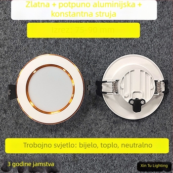 LED ugrađeni downlight s anti-refleksijom, aluminijsko kućište, 6–10W, 220–240V, otvor 70–90 mm, dimenzije 100×100×30 mm, 4000K