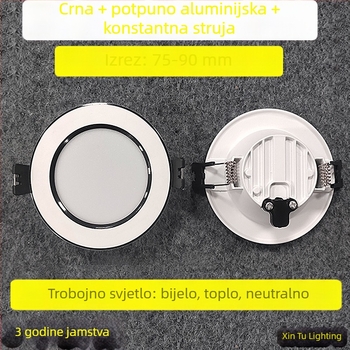 LED ugrađeni downlight s anti-refleksijom, aluminijsko kućište, 6–10W, 220–240V, otvor 70–90 mm, dimenzije 100×100×30 mm, 4000K