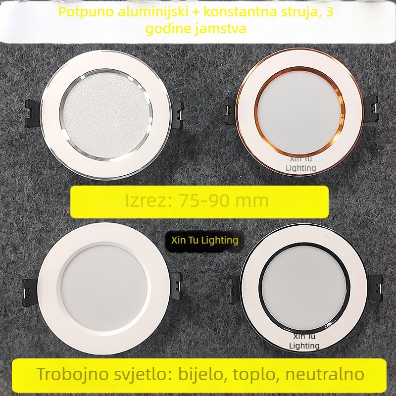 LED ugrađeni downlight s anti-refleksijom, aluminijsko kućište, 6–10W, 220–240V, otvor 70–90 mm, dimenzije 100×100×30 mm, 4000K