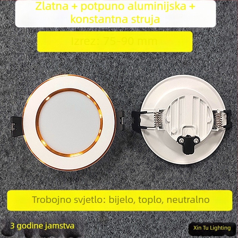 LED ugrađeni downlight s anti-refleksijom, aluminijsko kućište, 6–10W, 220–240V, otvor 70–90 mm, dimenzije 100×100×30 mm, 4000K