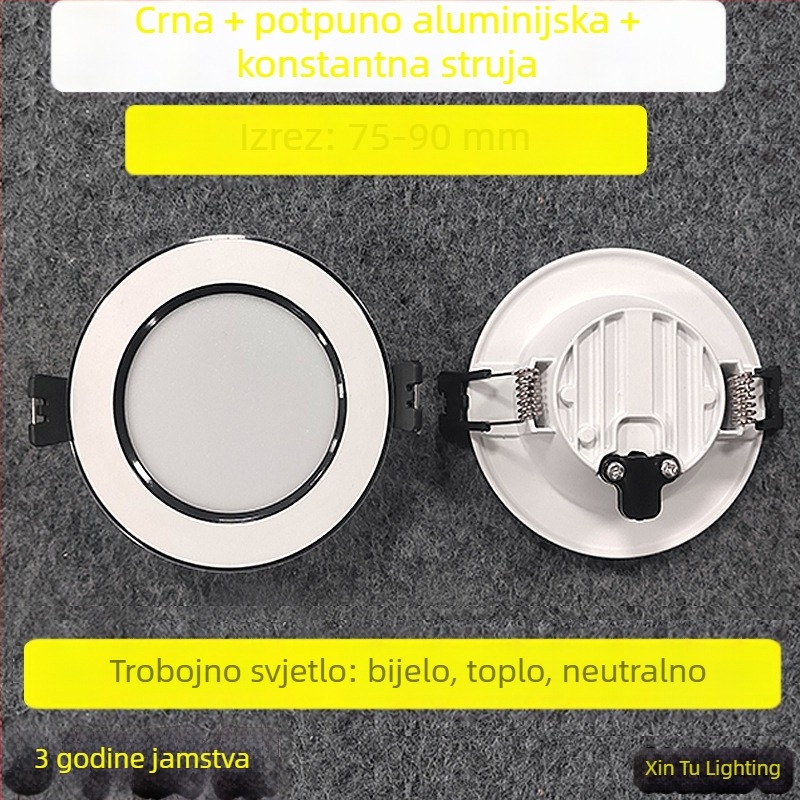 LED ugrađeni downlight s anti-refleksijom, aluminijsko kućište, 6–10W, 220–240V, otvor 70–90 mm, dimenzije 100×100×30 mm, 4000K