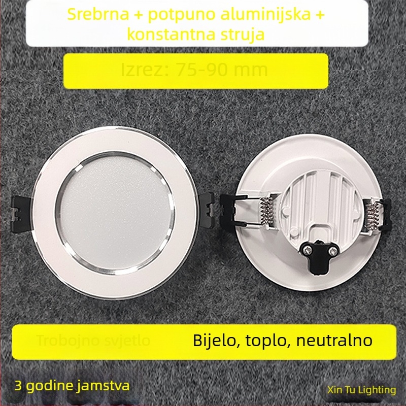 LED ugrađeni downlight s anti-refleksijom, aluminijsko kućište, 6–10W, 220–240V, otvor 70–90 mm, dimenzije 100×100×30 mm, 4000K