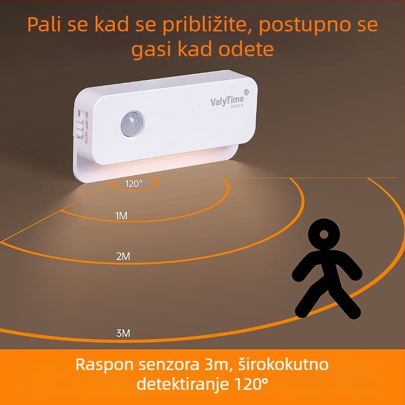 Senzorska noćna svjetiljka za garderobu i hodnik, magnetsko pričvršćivanje, punjiva, bežično punjenje, bočno emitirajuća kompaktna lampica