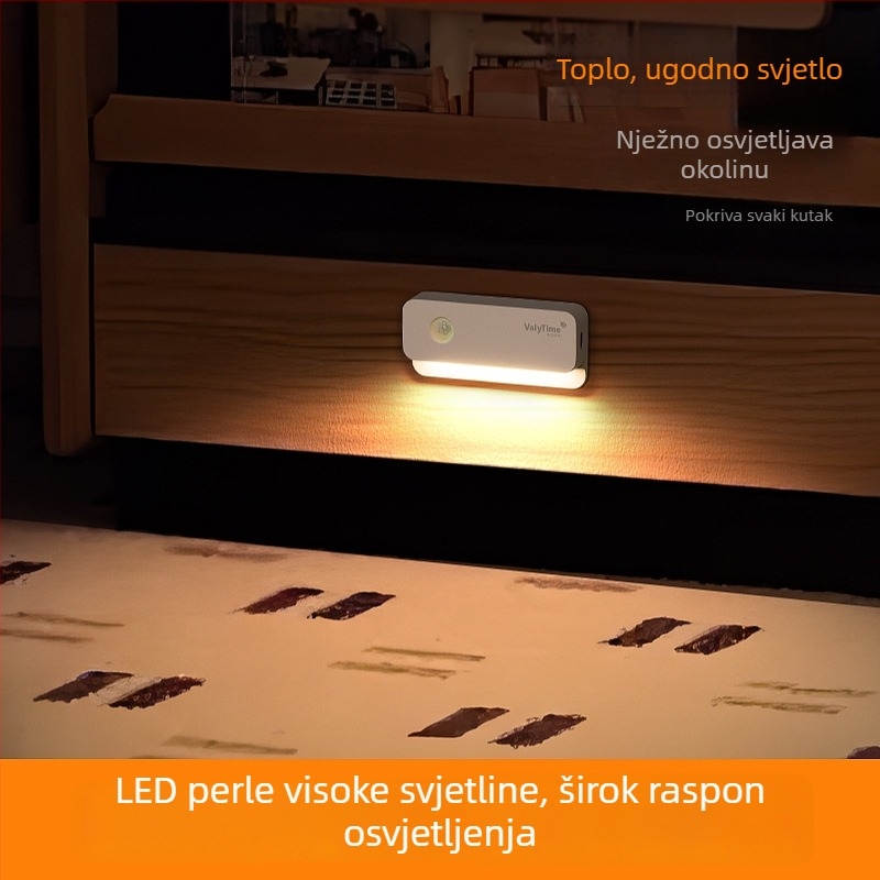 Senzorska noćna svjetiljka za garderobu i hodnik, magnetsko pričvršćivanje, punjiva, bežično punjenje, bočno emitirajuća kompaktna lampica