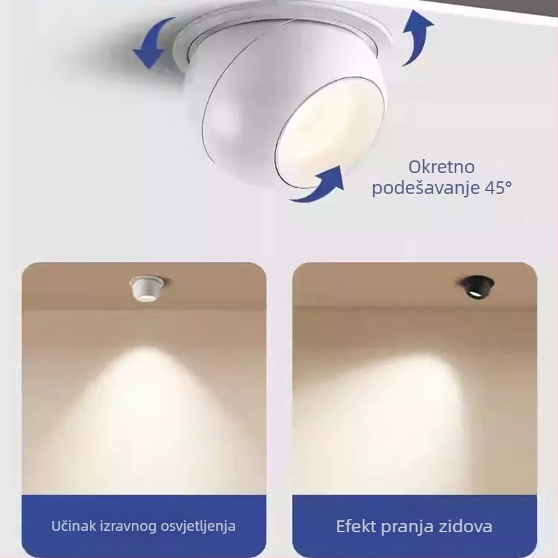 LED spot za zidno pranje s punim spektrom, uskim rubom, anti-sjajem, ugrađena sferna LED dioda visokog CRI