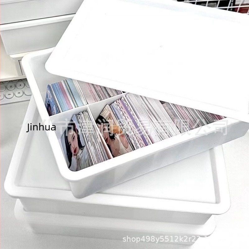 Bijela plastična kutija za stolni organizator s poklopcem, podijeljeni pretinci, veliki kapacitet, zaštita od prašine.