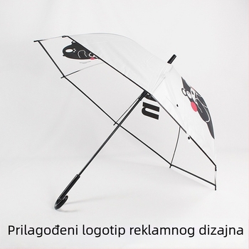 8K prozirni kišobran s mat dizajnom crtani, unisex dugi držač, prilagodljiv logotip za reklamiranje, ekološki i otporan