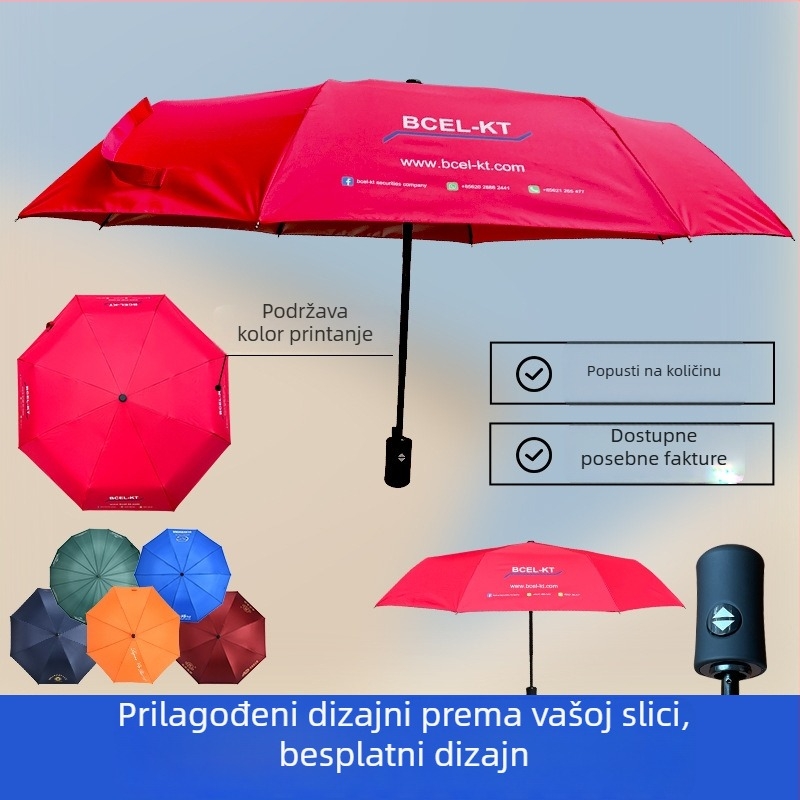Prilagođeni automatski sklopivi kišobran za kišu i sunce s otiskom