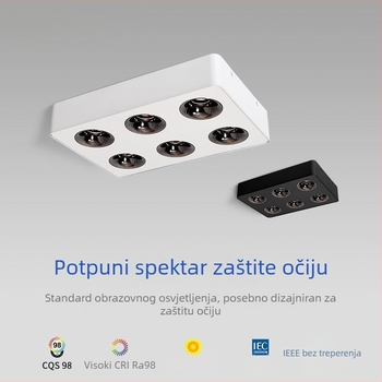 Minimalistički ultra-tanki površinski montirani downlight sa šest glava, anti-blještav COB LED osvjetljenje za dnevni boravak i spavaću sobu.