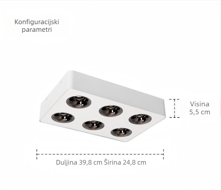 Minimalistički ultra-tanki površinski montirani downlight sa šest glava, anti-blještav COB LED osvjetljenje za dnevni boravak i spavaću sobu.