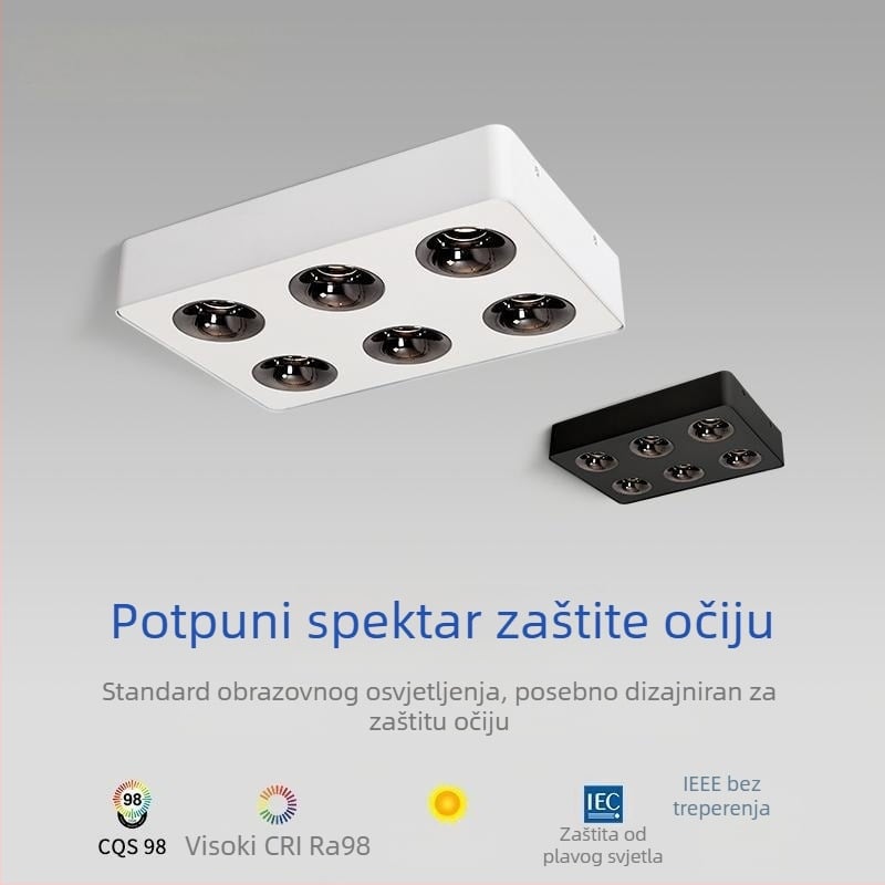 Minimalistički ultra-tanki površinski montirani downlight sa šest glava, anti-blještav COB LED osvjetljenje za dnevni boravak i spavaću sobu.