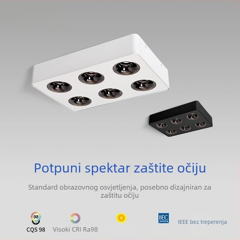 Minimalistički ultra-tanki površinski montirani downlight sa šest glava, anti-blještav COB LED osvjetljenje za dnevni boravak i spavaću sobu.