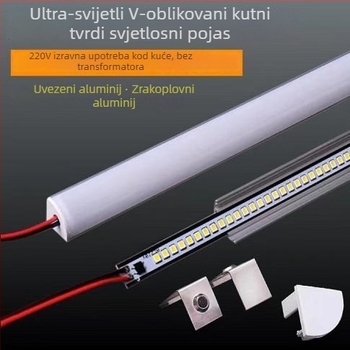 LED traka u V-obliku, 220V, bez bušenja, bez pretvarača, kutni zidni nosač za ormariće, vinske ormariće, kupaonicu i rasvjetu ispred ogledala