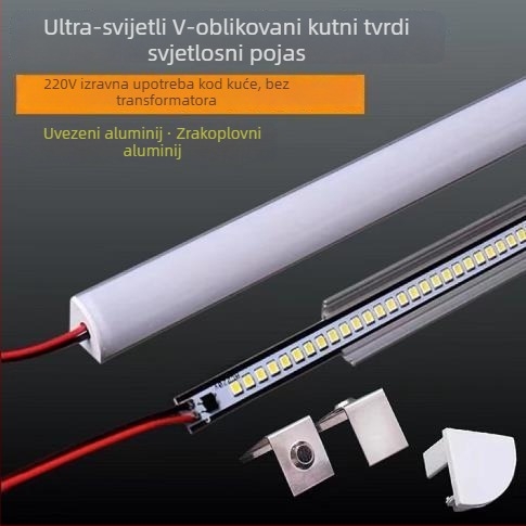LED traka u V-obliku, 220V, bez bušenja, bez pretvarača, kutni zidni nosač za ormariće, vinske ormariće, kupaonicu i rasvjetu ispred ogledala