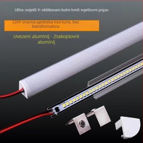 LED traka u V-obliku, 220V, bez bušenja, bez pretvarača, kutni zidni nosač za ormariće, vinske ormariće, kupaonicu i rasvjetu ispred ogledala