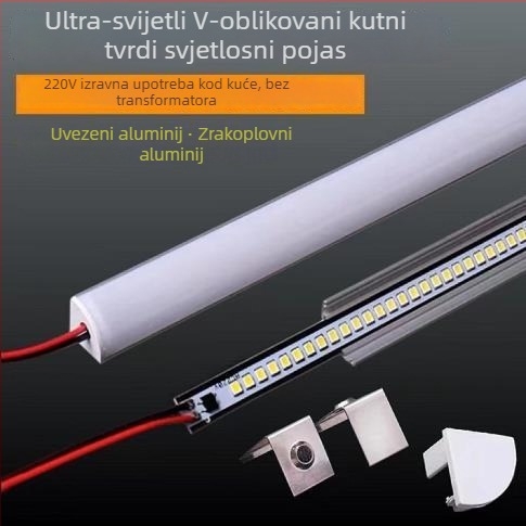 LED traka u V-obliku, 220V, bez bušenja, bez pretvarača, kutni zidni nosač za ormariće, vinske ormariće, kupaonicu i rasvjetu ispred ogledala