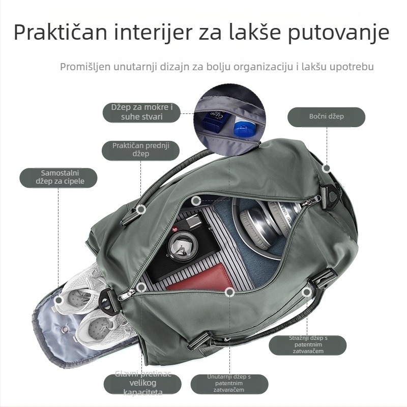 Unisex torba za poslovna putovanja s ramenom i crossbody remenom, odjeljak suhe i mokre, kapacitet 20–35 L