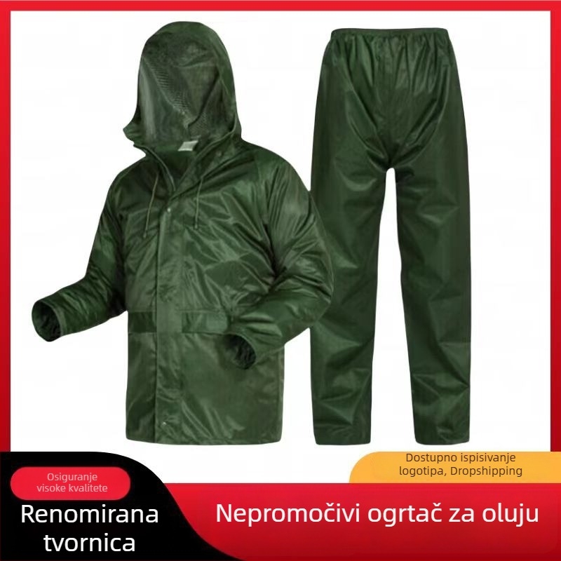 Maslinasto zelena odvojiva jakna i hlače za kišu, set za vanjsku zaštitu, vodootporan, pogodan za planinarenje, vožnju biciklom i intervencije spašavanja.