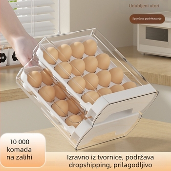 Kutija za jaja za hladnjak, slaganje ladica, velik kapacitet, dvostruki sloj s odjeljcima za očuvanje svježine
