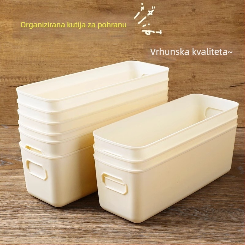 Višenamjenska plastična kutija za pohranu kozmetike i sitnog predmeta, stolni organizator, bez poklopca, dimenzije 26.5×10.2×9.2 cm, PP materijal