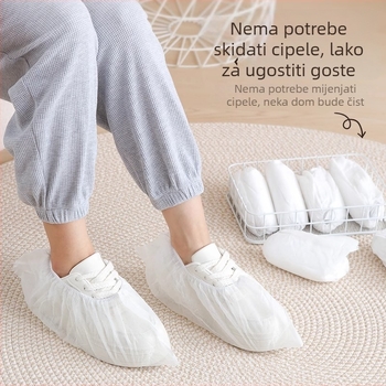 Bijele jednokratne navlake za cipele od netkanog materijala, izdržljive, za kućnu upotrebu, universalna veličina, unutarnja protukliznost