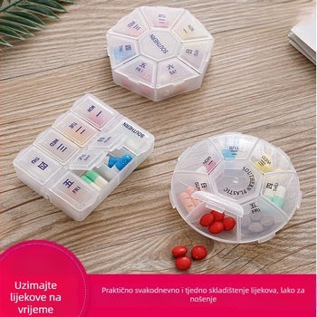 Prijenosna mini kutija za tablete za sedam dana s podjelama i alatom za rezanje tableta