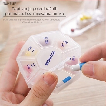 Prijenosna mini kutija za tablete za sedam dana s podjelama i alatom za rezanje tableta