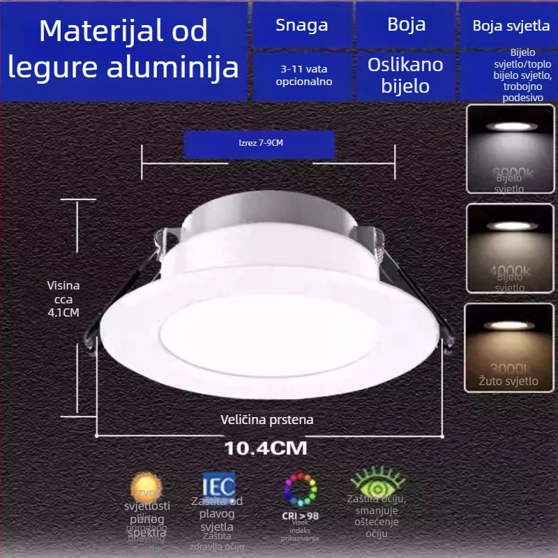 LED ugrađeni downlight za dnevni boravak, 7.5 cm, RGB prilagodljiva boja, svjetlo s promjenjivom jačinom