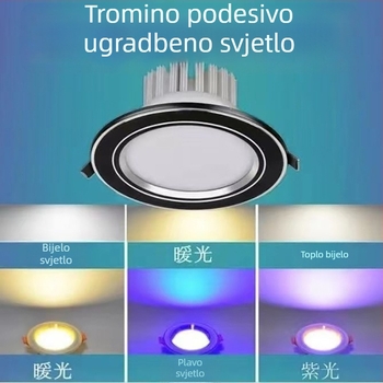 LED ugradna svjetiljka s tri boje i mogućnošću podešavanja, 7,5 cm otvor, 5W/12W, dnevni boravak